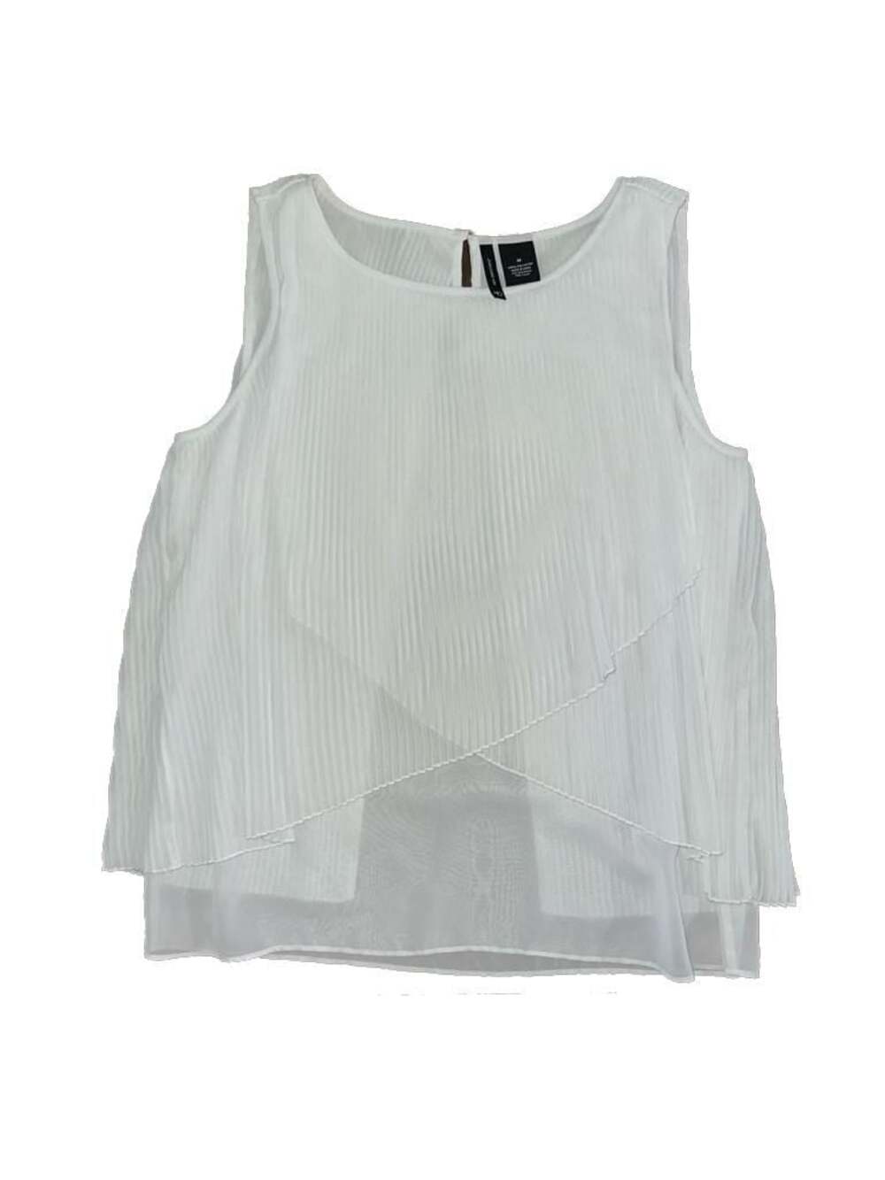 New Directions Women's Sleeveless White Pleated Layered Tank Top